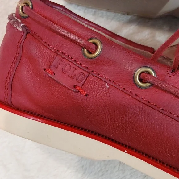 Polo Ralph Lauren Bienne II LU-BTS Mens Red Leather Boat Loafer Shoes Sizs 8.5 D - Picture 9 of 12